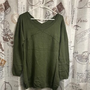 Vintage Elegant Olive V-Neck Tunic for Women